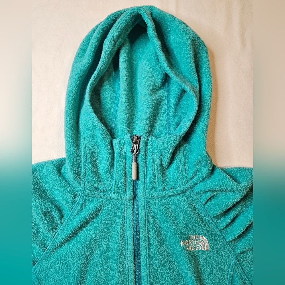 North Face Womens Zip Up Hoodie Fleece Teal/Aqua Small - Picture 4 of 8